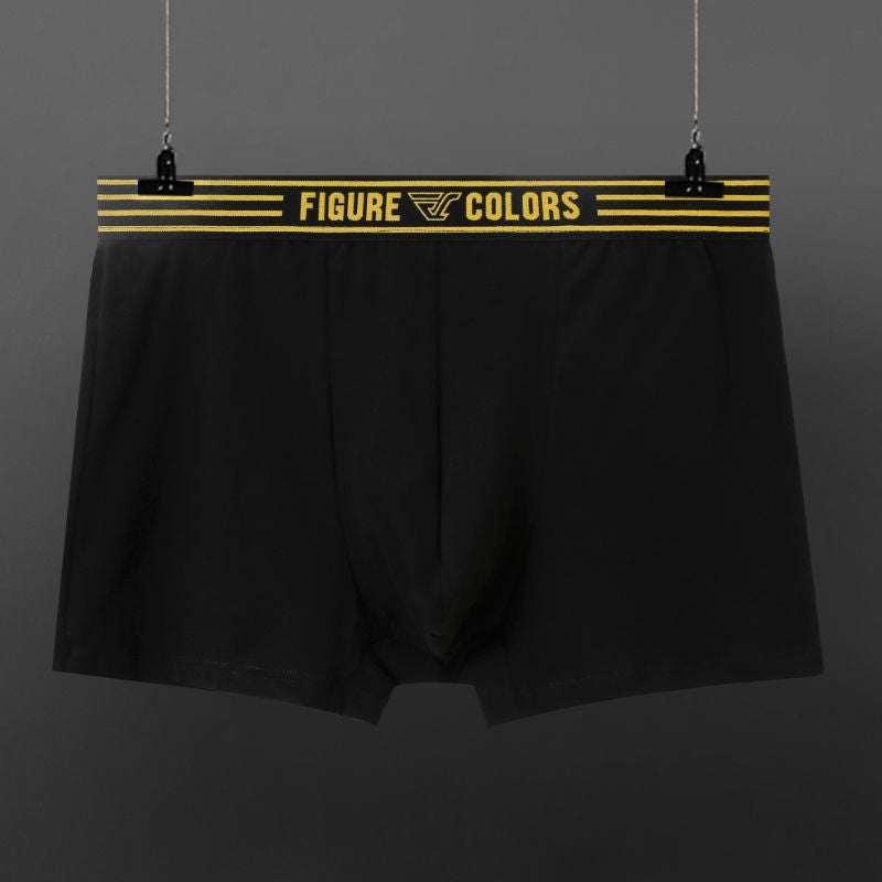 Black boxer briefs with yellow striped elastic waistband and snug fit, cotton blend, modern style