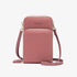Pink faux leather crossbody bag with front pocket and gold zipper detailing