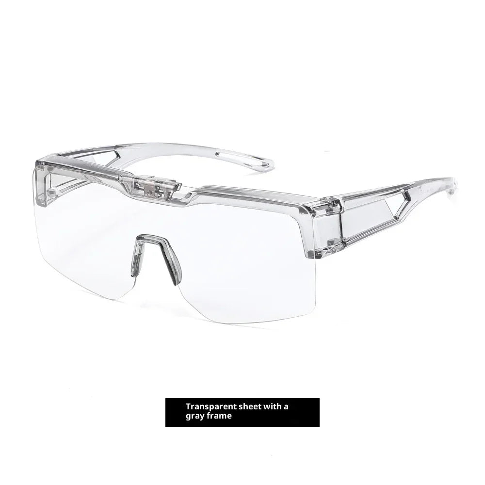 Futuristic oversized clear visor sunglasses with transparent plastic frame, unisex streetwear accessory