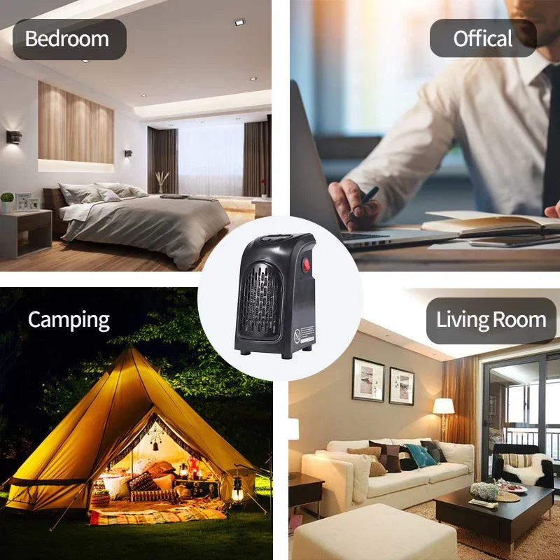 Black portable heater suitable for bedroom, living room, office, camping tent.