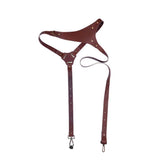 Brown leather harness with adjustable straps and metal hardware, urban streetwear accessory