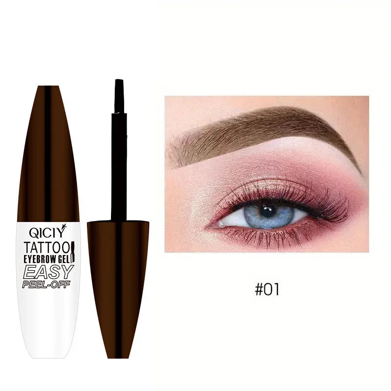 Eyebrow gel with applicator, dark brown color, creates defined, full brow look.