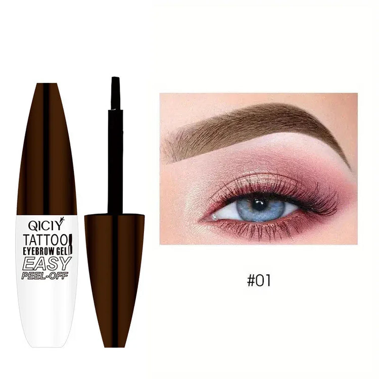 Eyebrow gel with applicator, dark brown color, creates defined, full brow look.