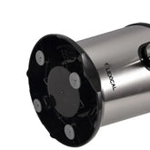 Stainless steel cylindrical appliance with black plastic non-slip base and suction cups