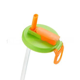 Green and orange plastic bottle lid with attached straw and handle