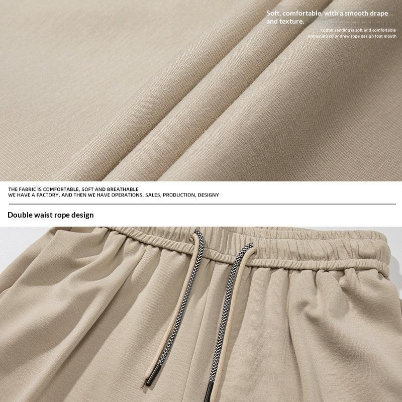 Beige streetwear jogger pants with soft cotton fabric and double rope drawstring waist design
