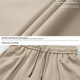 Beige streetwear jogger pants with soft cotton fabric and double rope drawstring waist design