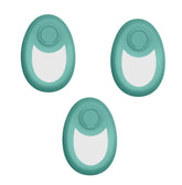 Set of three teal oval silicone tech accessories with white accents, minimal modern design