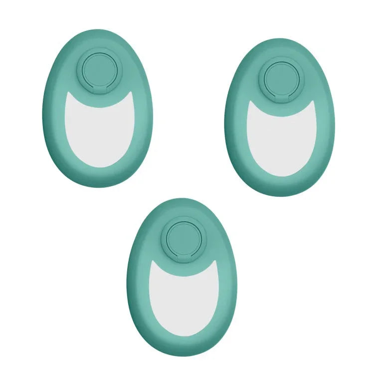 Set of three teal oval silicone tech accessories with white accents, minimal modern design