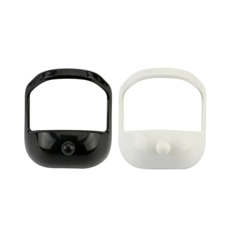 Black and white plastic accessory covers with modern, minimalist design and smooth finish