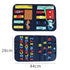 Colorful felt busy board with buckles, zippers, buttons, and learning numbers and alphabet.