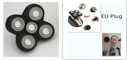 5-in-1 electric rotary shaver head with multiple detachable grooming attachments, EU plug.
