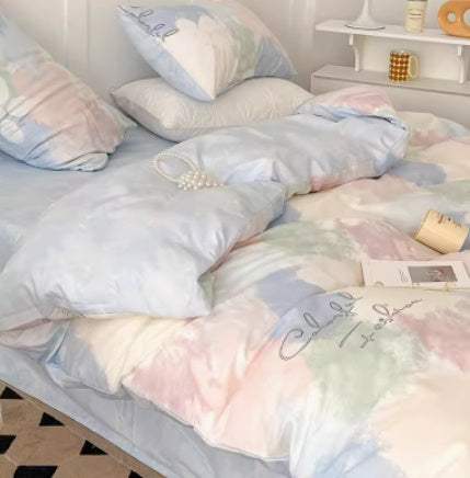 Gradient color bed cotton four-piece bedding set with soft pastel hues and stylish design