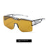 Futuristic gray frame sunglasses with yellow night vision lenses, wide shield design.