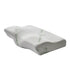 Ergonomic memory foam pillow with grey bamboo cover and contoured design for neck support