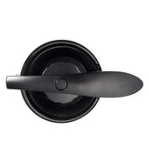 Top view of a black plastic mixing bowl with a sleek, attached stirring handle
