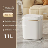White gold rectangular trash bin with induction lid, compact fit, modern home decor.