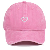 Pink retro small love embroidered cotton baseball cap with peaked dome crown
