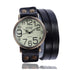 Vintage-style quartz watch with large numerals and black leather wrap strap