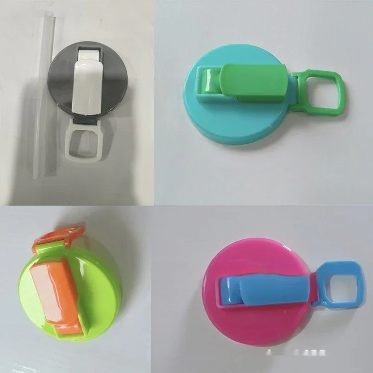 Colorful round plastic clip-on bag sealers in blue, green, pink, and gray variations