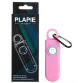 Pink personal safety alarm device with LED light and black carabiner clip