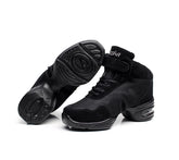 Black mesh high-top sneakers with suede accents, lace-up front, and chunky rubber sole