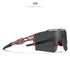 Futuristic shield sunglasses with pink and black animal print frame, non-mirrored black lens
