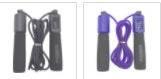 Black and purple jump ropes with foam handles and durable cables, displayed side by side.