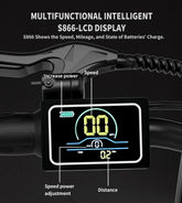 Black digital e-bike LCD display showing speed, distance, battery, and power settings