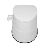 White plastic portable toilet with closed lid and side holder, minimalist design