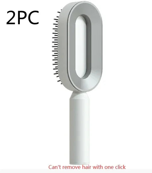 Modern white and gray oval pet grooming brush with bristles, ergonomic handle, 2-piece set
