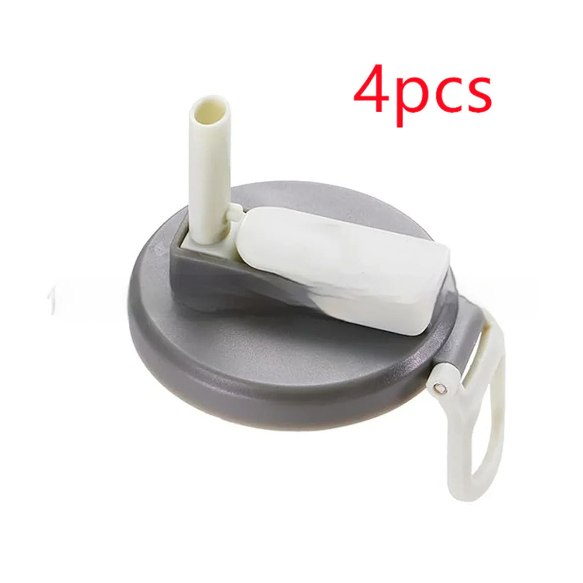 Gray and white plastic water bottle lid with flip straw, 4 pieces set