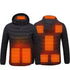 Black heated jacket coat with USB electric heating zones, removable hood, and thermal insulation for men winter wear
