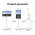Adjustable white standing digital display with rounded base, shown in landscape and portrait modes.