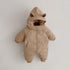 Beige baby jumpsuit with hood, animal ears, soft padded material, loose fit