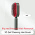 Red and black self-cleaning hair brush with ergonomic handle and dense bristles