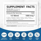 Supplement facts label for capsule with amino acid blend, vegan, non-GMO, dairy and sugar free