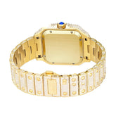 Gold-tone square wristwatch with adjustable metal band and rhinestone accents, luxury streetwear style