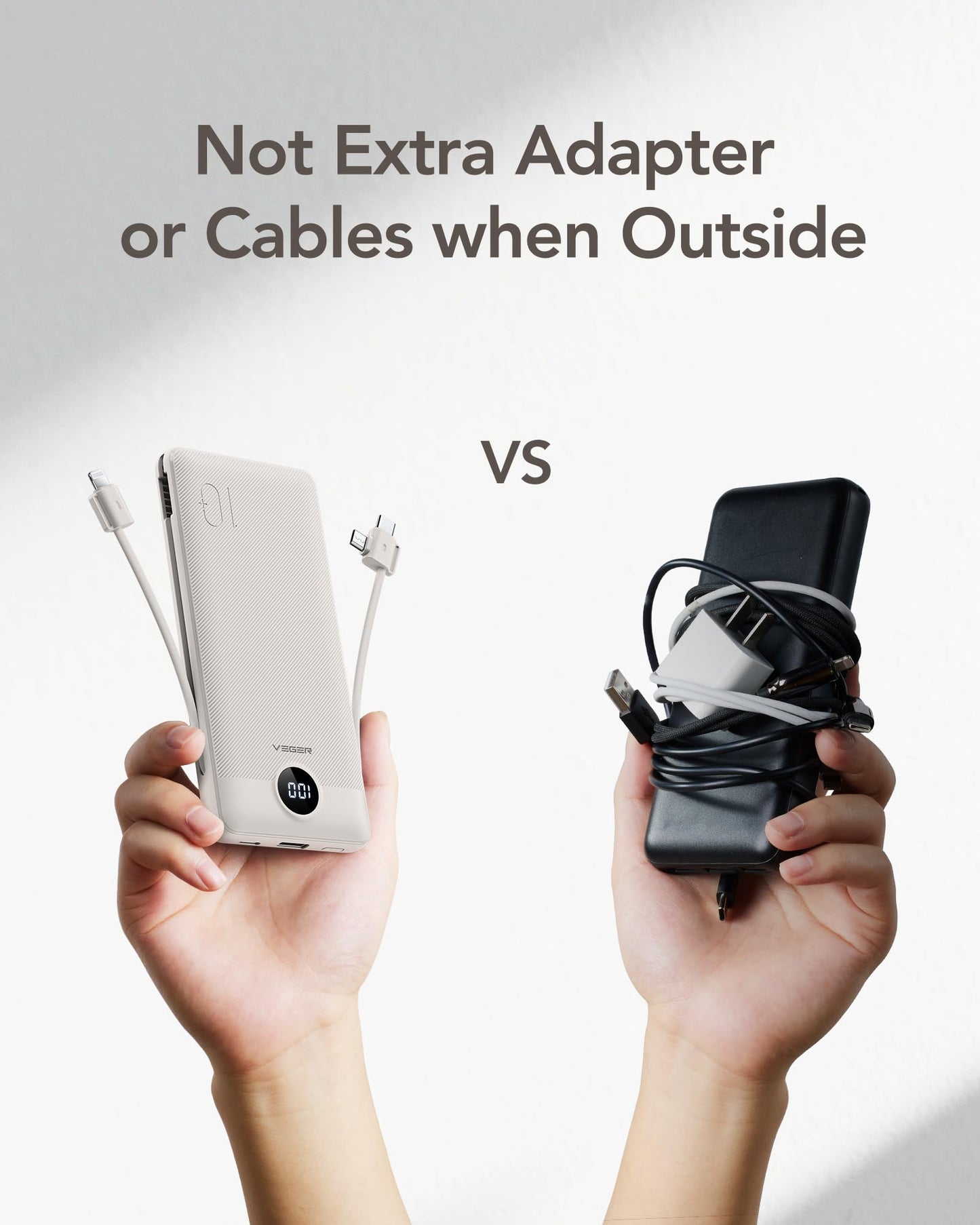 VEGER Portable Charger with Built in Cables