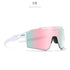 Futuristic white sunglasses with mirror pink shield lens and angular frame design