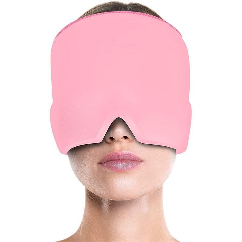 Large pink sleep mask covering eyes and forehead, soft fabric, oversized comfortable fit