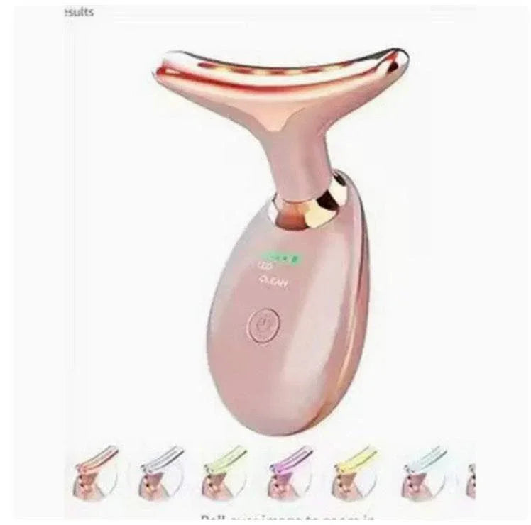 Rose gold facial massager with LED light, ergonomic handle, multiple vibration settings