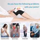 Person wearing black fitted shorts using white knee therapy device, focused on knee support.