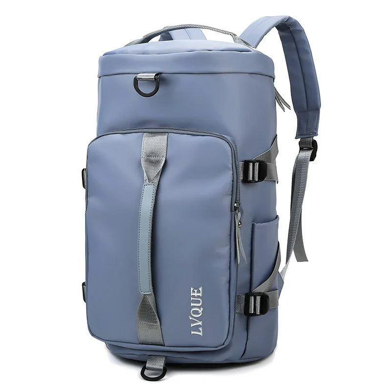 Modern light blue backpack with adjustable straps, durable fabric, and sleek minimalist design