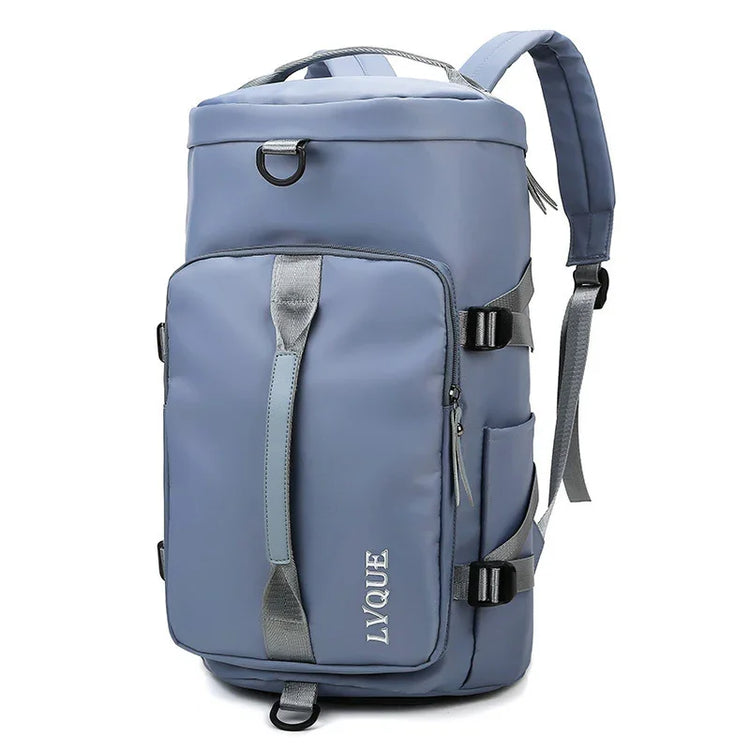Modern light blue backpack with adjustable straps, durable fabric, and sleek minimalist design