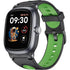 Black and green silicone strap smartwatch with fitness display and astronaut watch face