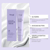 Lavender facial hair removal cream tube and box displayed with ingredient highlights on a soft white background.