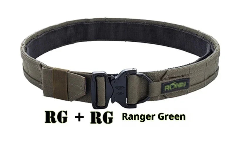Ranger green tactical nylon belt with quick-release buckle and adjustable fit