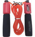 Red jump rope with black foam handles, digital counter, fitness accessory