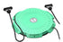 Round mint green exercise balance board with black resistance bands, home fitness equipment